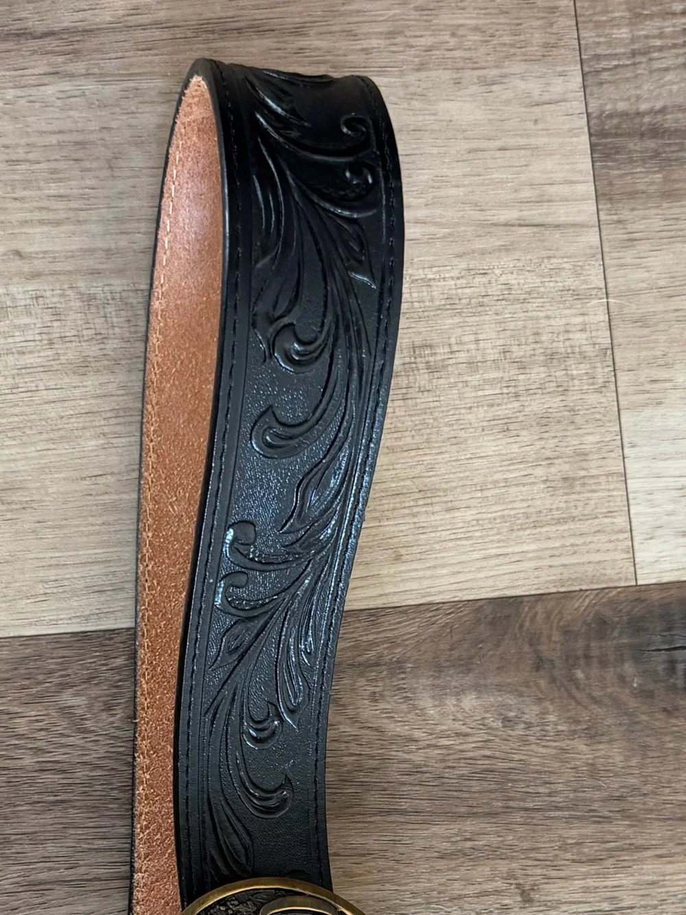 Tony lama Montana Silversmith Tooled Leather Belt California Buckle Mens 34 NWOT